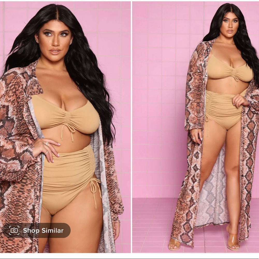 NWT- Coconuts And Sand Mesh Cover Up Kimono Top - Brown/combo